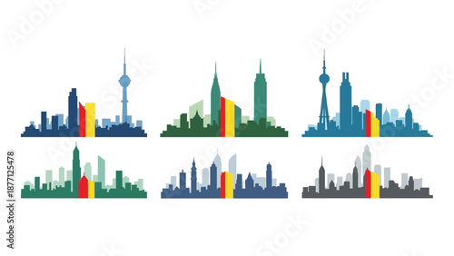 Modern City Skylines with German Flag Colors