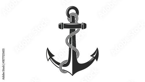 Nautical Anchor with Rope - Vintage Maritime Symbol Icon