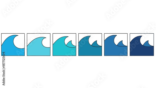 Ocean Wave Progression: Blue Gradation and Water Dynamics Series