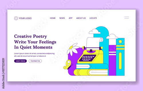 Social Media Landing Page Design for World Poetry Day with Flat Cartoon Hand Drawn Illustration