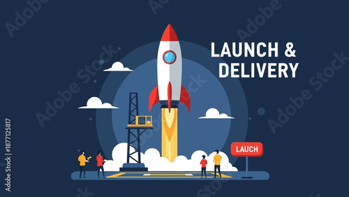 Rocket Launching, Business Startup, Delivery Service, Space Exploration Concept
