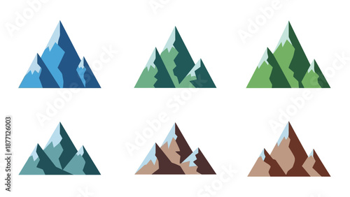 Set of Geometric Mountain Peaks in Various Colors