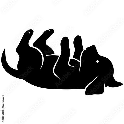 Black Silhouette of a Playful Dachshund Dog Rolling on Back, Vector Art