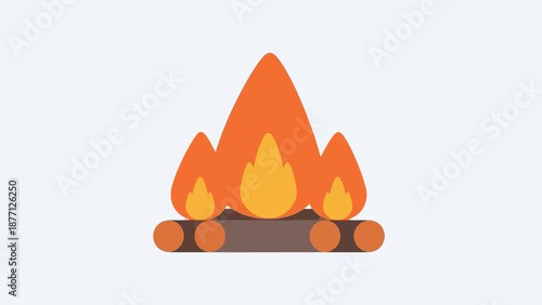 Stylized Campfire Icon with Orange Flames on Light Blue Background