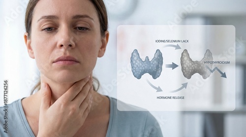 An illustrated view of thyroid health, with a woman. Displaying the importance of understanding the thyroid gland for overall health and well-being.