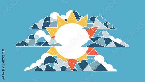 Stylized Sun and Clouds Geometric Design