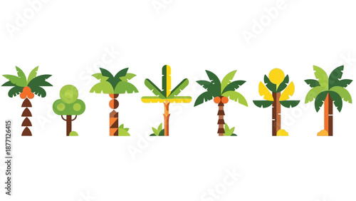 Tropical Palm Trees Collection Flat Vector Illustration