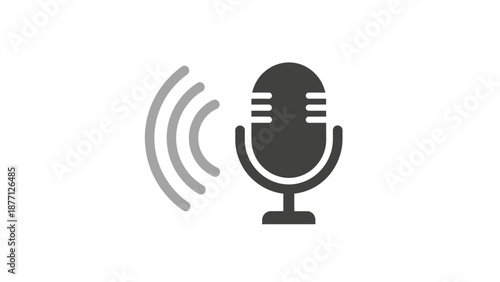 Voice Recording Microphone Icon with Sound Waves - Audio Symbol
