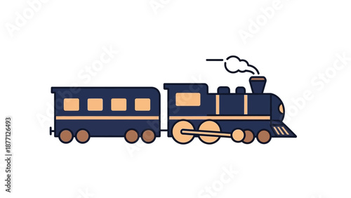 Vintage Steam Train, Locomotive and Carriage, Isolated on White Background