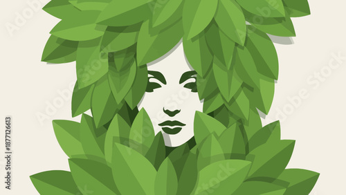 Woman Face Silhouette Emerging from Green Leaves Nature Portrait