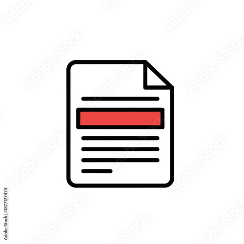 Simple Graphic of a Document with a Red Highlighted Section for Business or Report Use