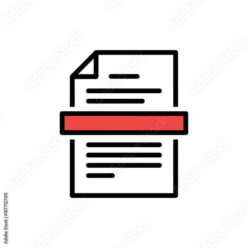 Simplified Digital Document Icon with Red Highlight for Business and Technology Use