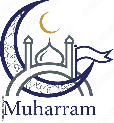 Muharram Islamic Crescent Mosque Vector Logo Illustration