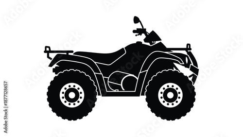 A black silhouette of an all-terrain vehicle is shown against a white background.