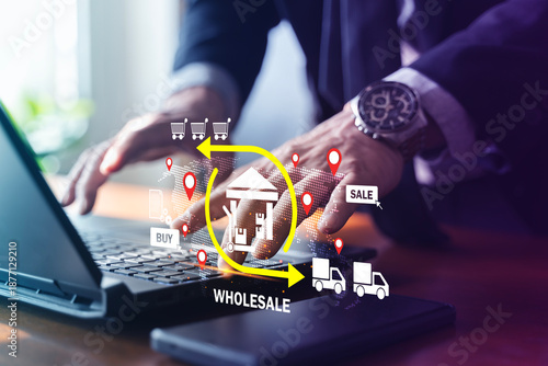 Wallpaper Mural Wholesale Ecommerce Logistics and Supply Chain Network with Buy Sale Delivery Icons Torontodigital.ca