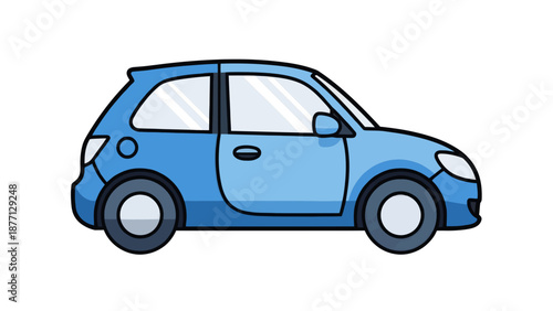Blue hatchback car cartoon illustration