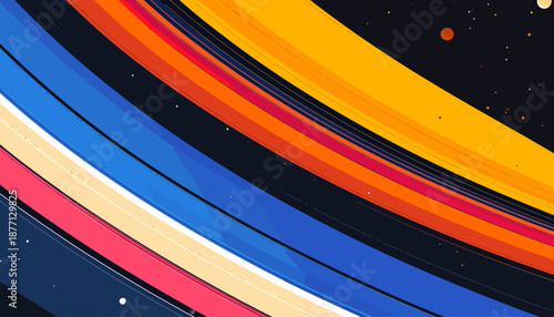 Abstract Space Illustration with Colorful Bands and Stars