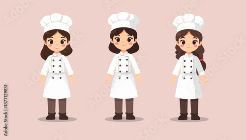 Cute Girl Chef Characters in Uniform