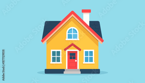Cartoon House Illustration: Simple Home Design on Blue Background