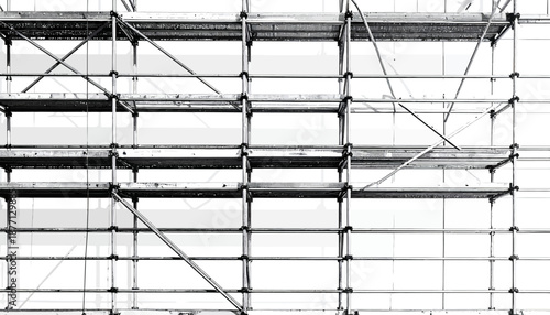 Metal Scaffolding Against a White Building