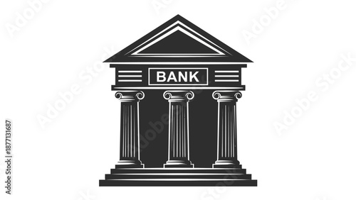 A classic bank building with columns and the word 'BANK' prominently displayed.