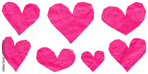 Wallpaper Mural Fuchsia pink heart set cut out of crumpled paper, isolated flat stickers for Valentine's Day design Torontodigital.ca