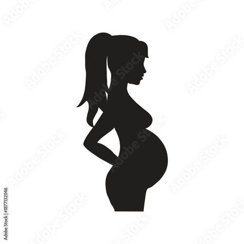 pregnant woman icon, silhouette illustration of a woman with an enlarged, round belly