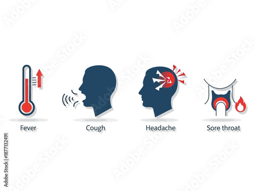 Common Symptoms of Illness Illustrated with Icons.