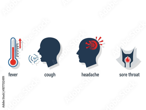 Common Symptoms of Illness Illustrated with Icons.