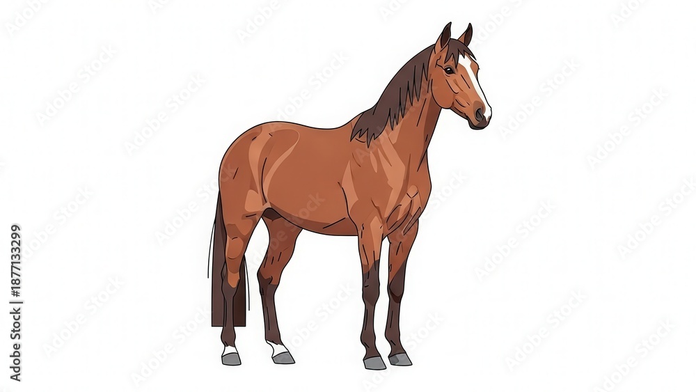 Fototapeta premium Beautiful Brown Horse Standing in a Bright White Studio for Versatile Use