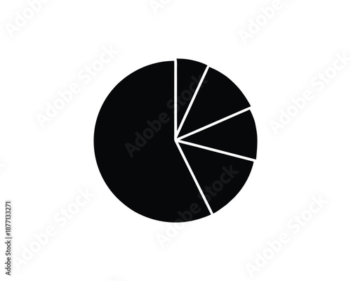 Black and white pie chart with six segments on white background Keywords: pie chart, graph, data, statistics
