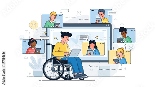 Empowering Inclusive Digital Workplaces A Diverse Team Collaborating Remotely Through Virtual Meetings and Online Communication Platforms for Enhanced Accessibility
