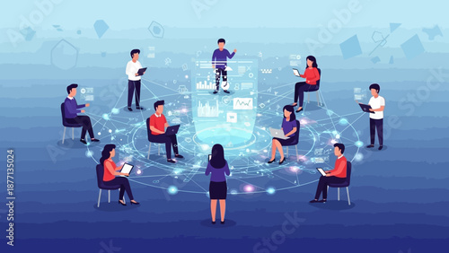 Team Collaboration and Digital Communication in a Modern Business Environment with Connected People and Technology