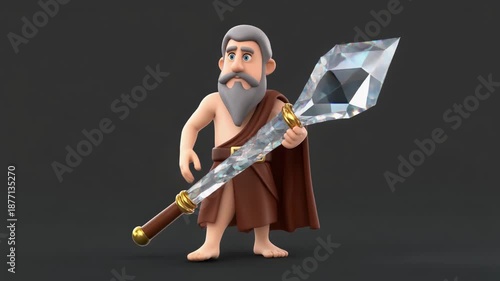 3D cartoon illustration of a bearded man holding a large axe.