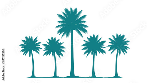 A line of five stylized palm trees in varying heights against a white background.