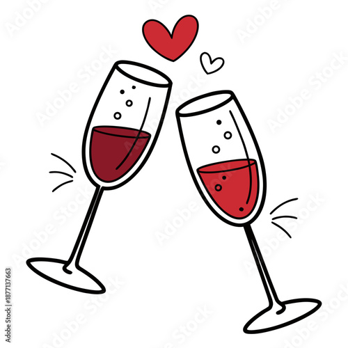 Champagne Glasses Toast with Heart - Celebration Vector