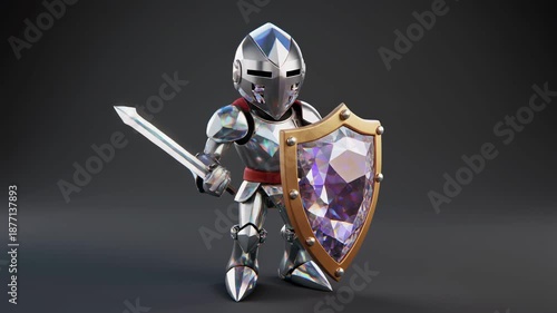 3D rendered knight in armor holding sword and shield.