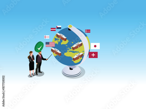 Global Education and Choosing International Universities 3d isometric vector illustration
