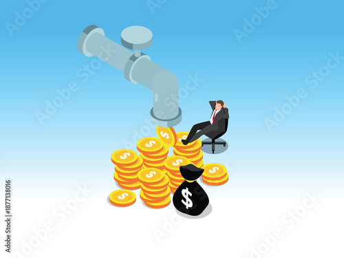 Passive Income Flow and Wealth Management 3d isometric vector illustration