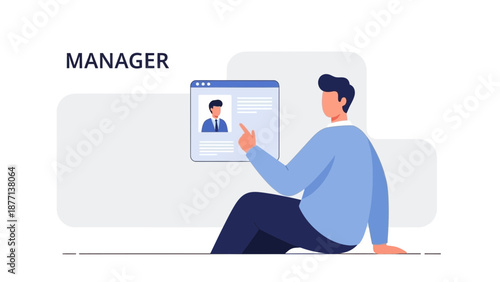 Manager selects profile on digital screen, business concept illustration