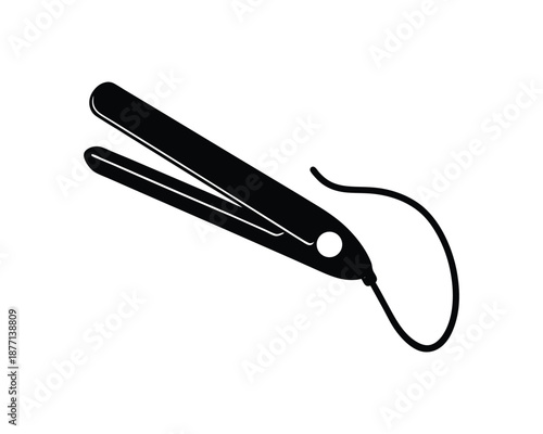Black silhouette of a hair straightening iron with a cord on a white background hair straightener