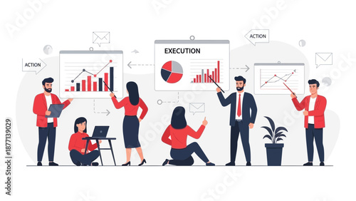 Business Team Analyzing Financial Reports and Strategy for Execution