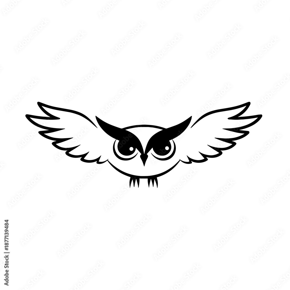 Obraz premium Eagle Owl. Eagle Owl simple black and white line art vector logo