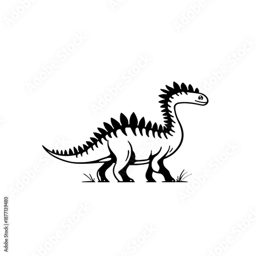 Iguanodon. Iguanodon simple black and white line art vector logo