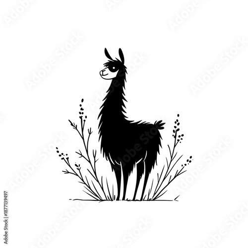 llama. llama simple black and white line art vector logo