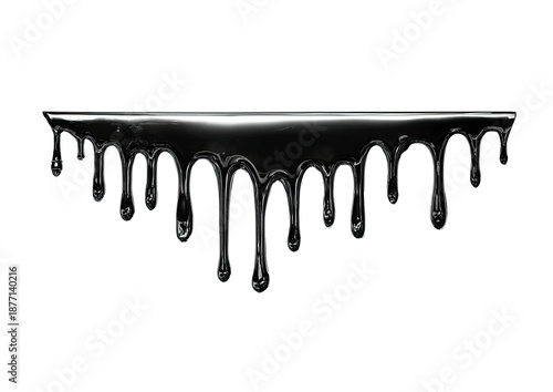 Dark, glossy liquid drips downward in rounded forms on a black background