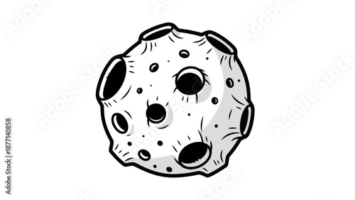 Cartoon Asteroid with Craters Isolated on White