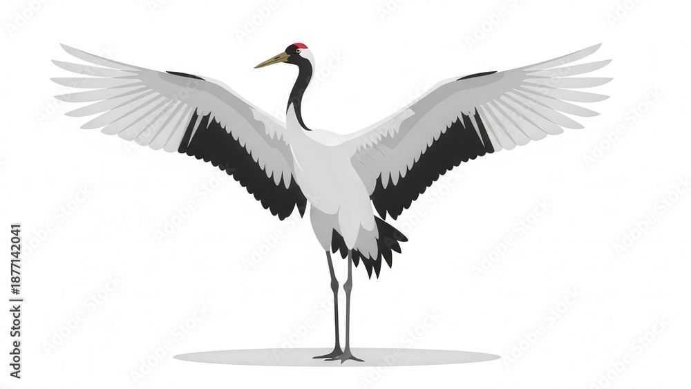Fototapeta premium Elegant Crane Bird in Flight with Sprawling Wings and Natural Background