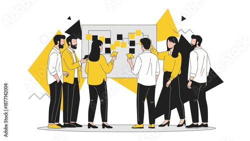 Team Collaboration Meeting with Sticky Notes on Board | Business Strategy Planning
