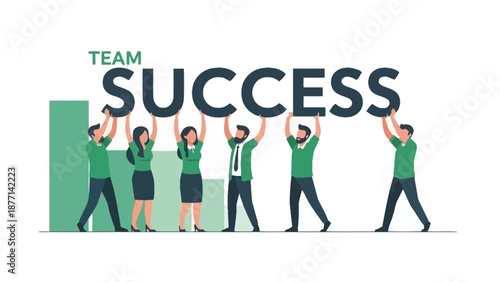 Team Success Concept: People Holding Large Letters Forming Success Word